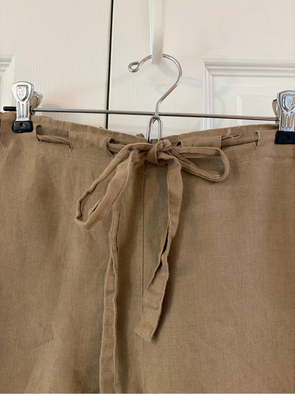 Eileen Fisher Tan Irish Linen Wide Leg Drawstring Cropped Pants Size M/L - Picture 2 of 13
